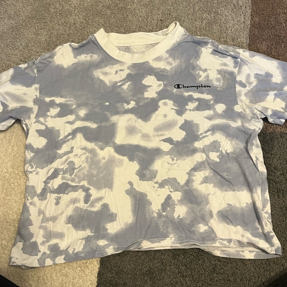 Champion Blue and White Tie-Dye Short Sleeve Tee